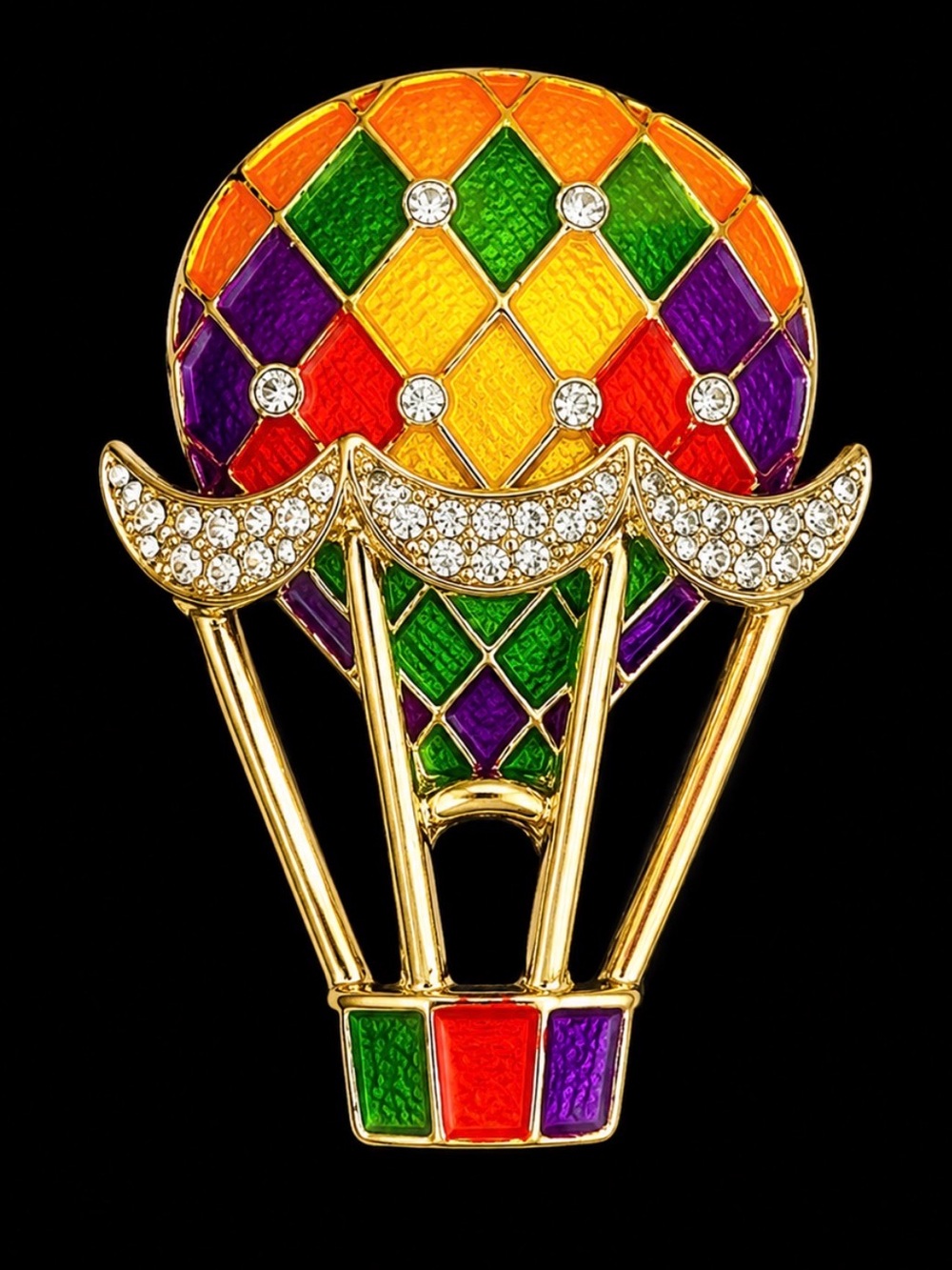 Colorful Hot Air Balloon Enamel Brooch with Rhinestones